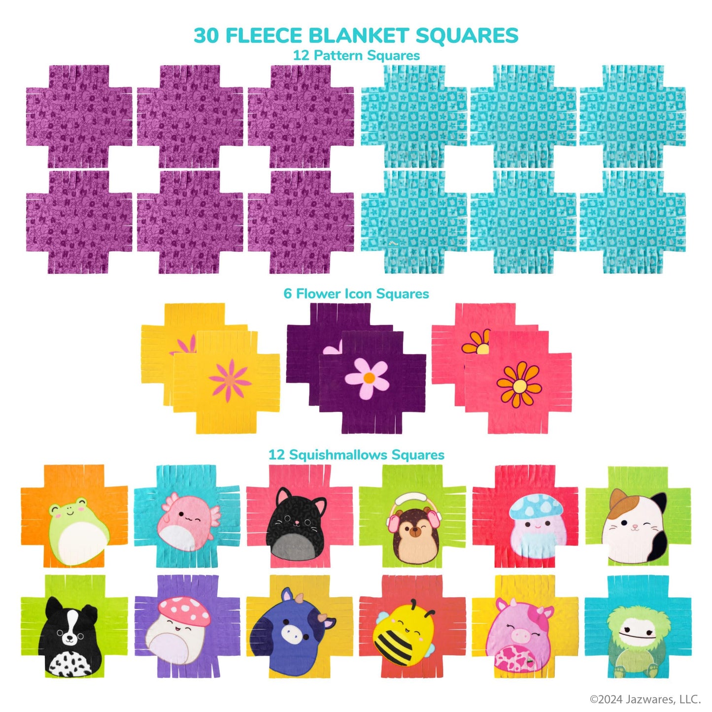 Fashion Angels Squishmallows No-Sew Blanket Kit, Set Includes Assorted Polar Fleece Squares, Ideal Craft Activity for Girls & Bo