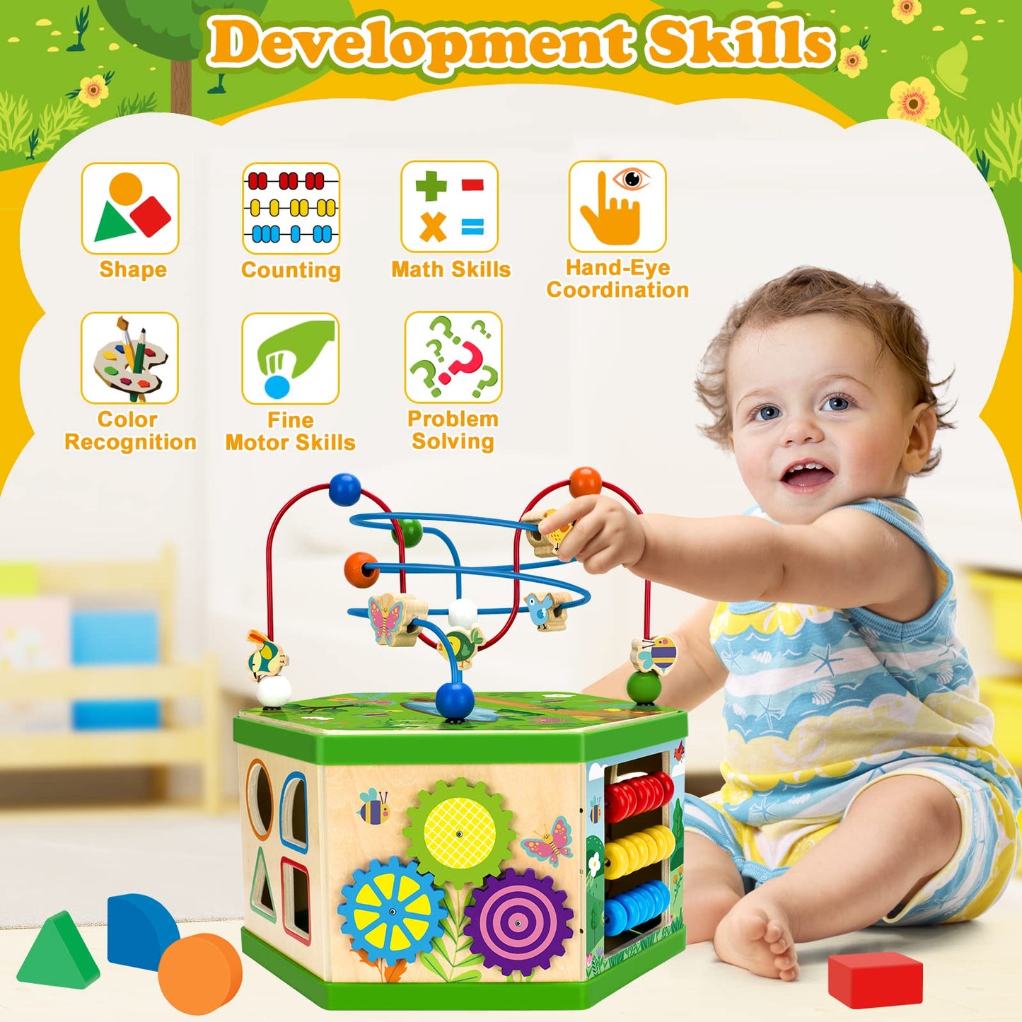 Wooden Activity Cube For 12-18 Month, 1 Year Old Boys & Girls, 7-In-1 Stem Montessori Early Developmental Learning Toys For Kids