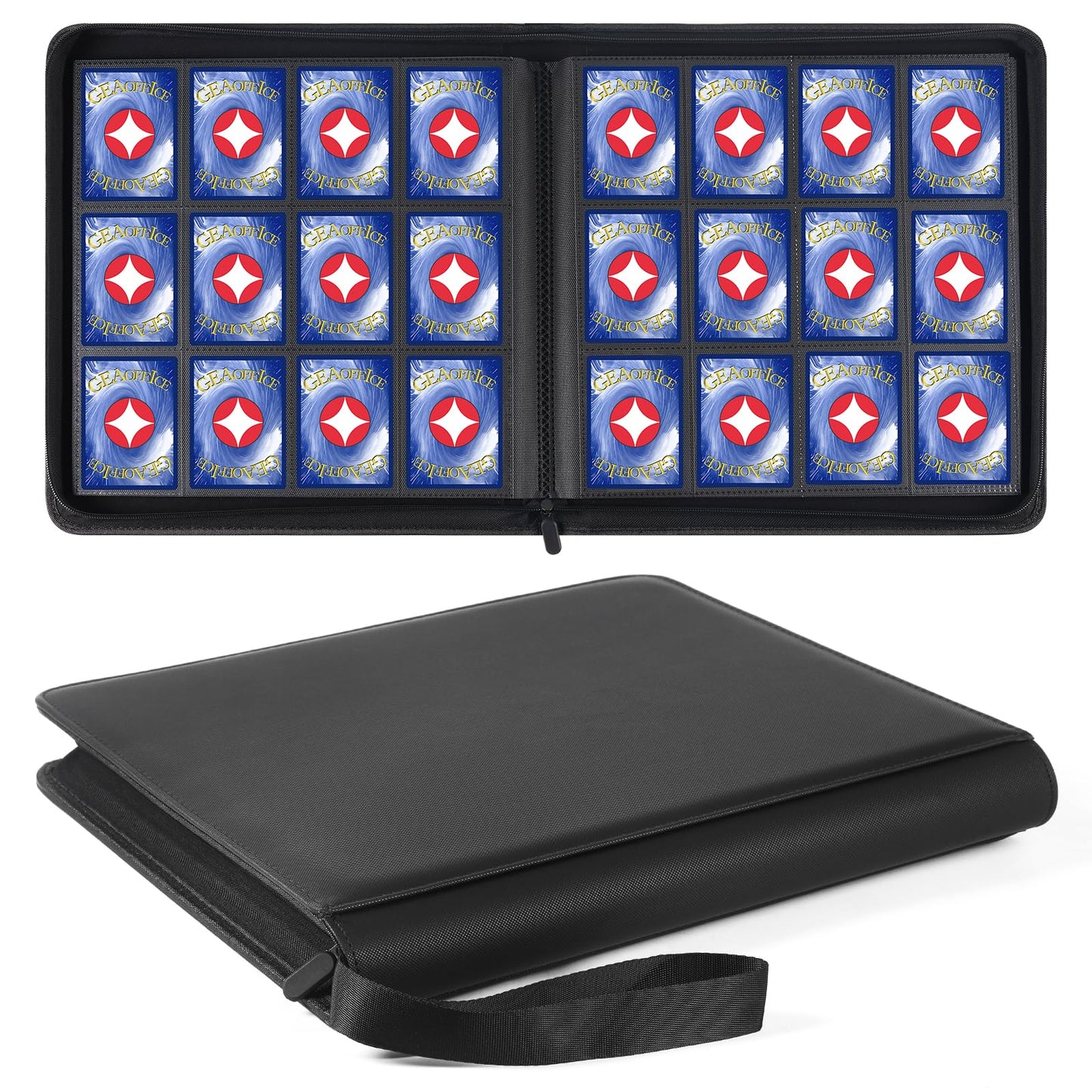 GEAoffice Trading Card Binder 12 Pocket Hold 720 Cards  enhanced PU Cover Zipper Collection Binder  Ringless Sturdy Side Loading Card Album Folder for YuGiOh  MTG  TCG  Game & Sports  Non-PVC  Black