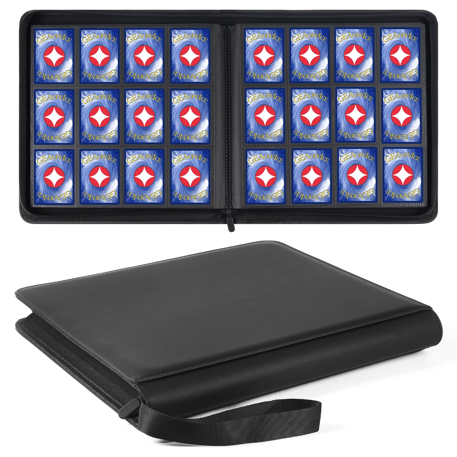 GEAoffice Trading Card Binder 12 Pocket Hold 720 Cards  enhanced PU Cover Zipper Collection Binder  Ringless Sturdy Side Loading Card Album Folder for YuGiOh  MTG  TCG  Game & Sports  Non-PVC  Black