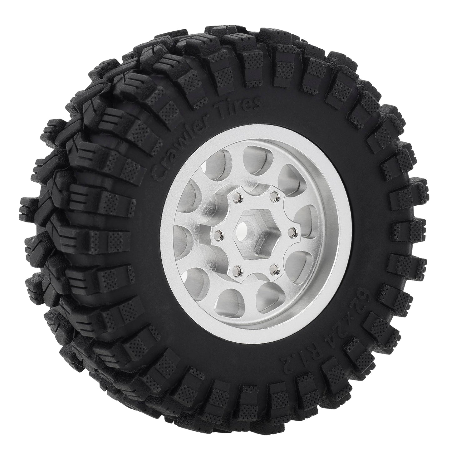 Meus Racing 1.2 Beadlock Wheels Tires Set Brass Rim For Trx4M Scx24 Fcx24 Ax24 1/24 1/18 Rc Crawler Car, Negative 4Mm 42G (Silve