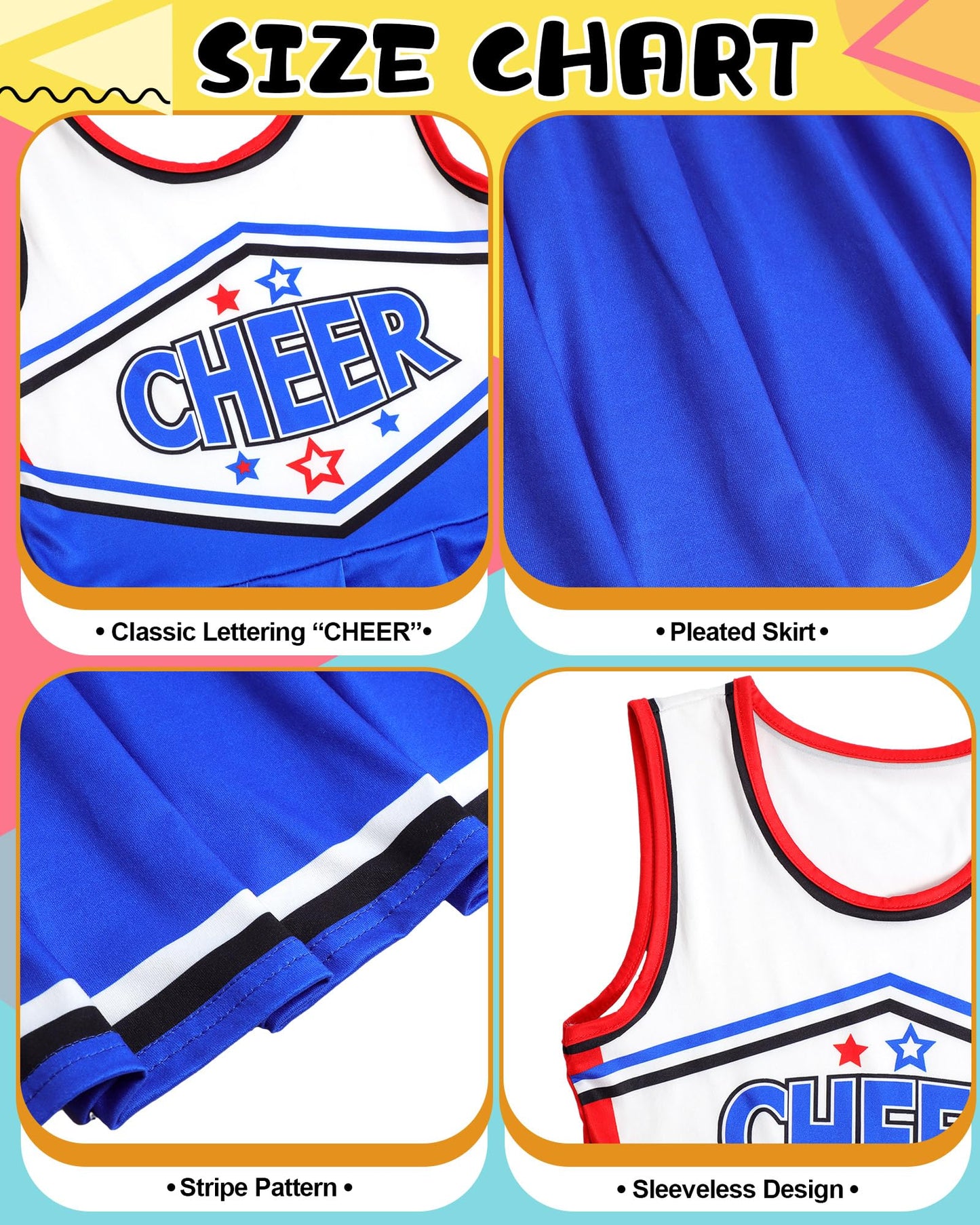 Jenpen Cheerleader Costume Cheerleading Outfit Dress Cheer Uniform With Bow Halloween Dress Up Gifts(5-7 Years,Blue)