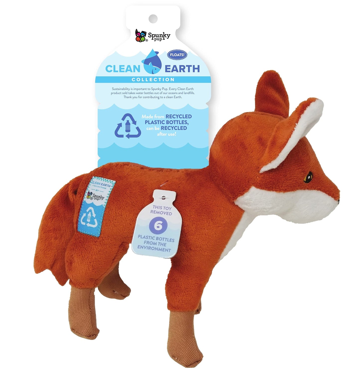 Spunky Pup Clean Earth Plush Fox | Made From 100% Recycled Water Bottles | Large