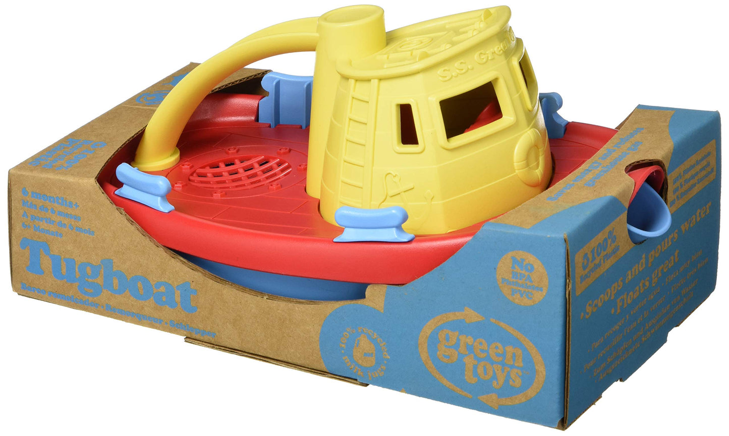 Green Toys Tugboat, Yellow/Red/Blue Cb - Pretend Play, Motor Skills, Kids Bath Toy Floating Pouring Vehicle. No Bpa, Phthalates, Pvc. Dishwasher Safe, Recycled Plastic, Made In Usa.
