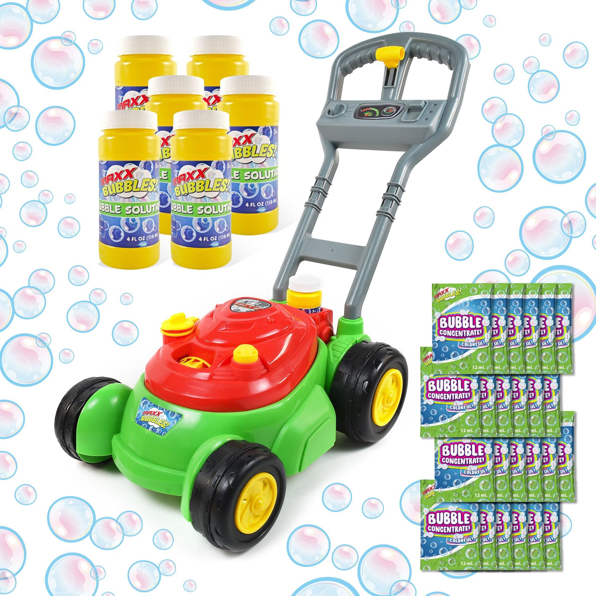 Bubble N Go Lawn Bubble Mower for Toddlers  Bubble Blowing Machines  Indoor/Outdoor Gardening Toy  Birthday Party  No Batteries Required  Includes 24oz Bubble Solution and 24 Refill Packs  Ages 2+