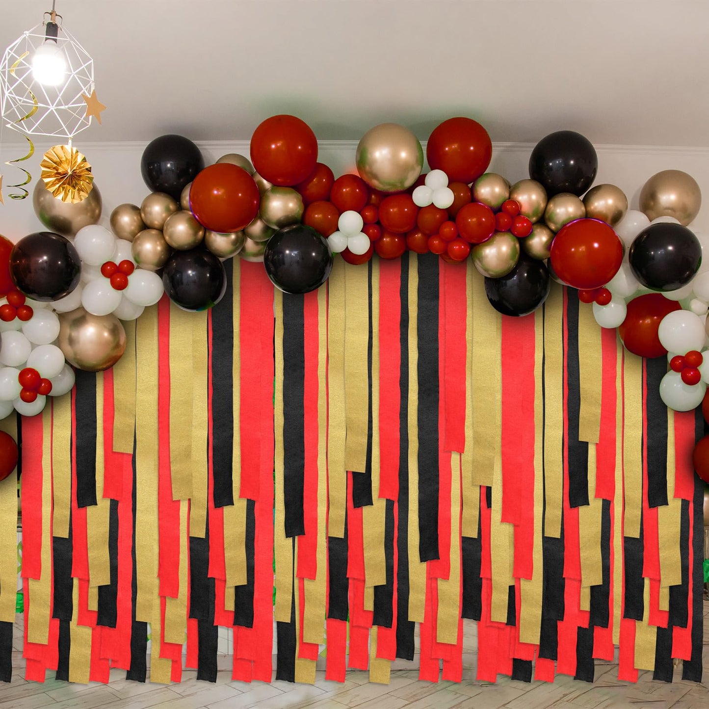 Kisston 10 Rolls Crepe Paper Streamers 820 Ft, Red Gold Black Crepe Paper Decorations for Wedding Ceremony Birthday Party
