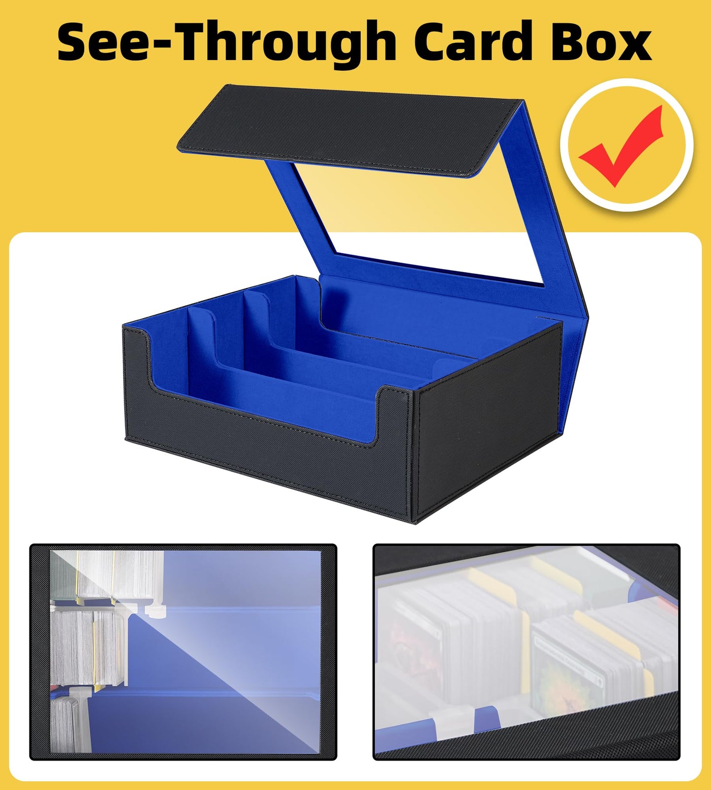 NEWLOOP Trading Card Storage Box - 2400+ Commander Card Deck Case with See-through Display Top for Magic the Gathering YuGiOh, T