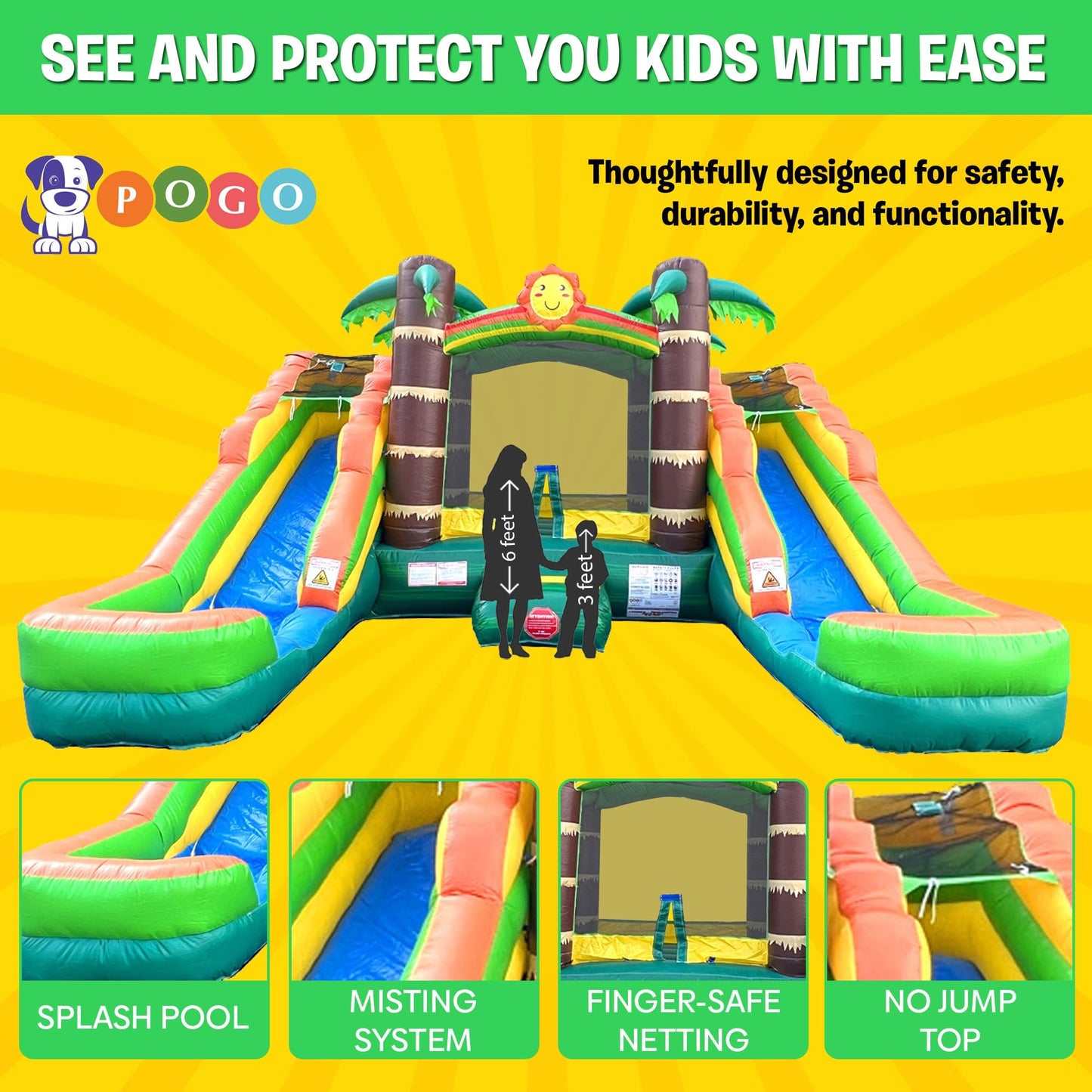 Crossover Tropical Inflatable Bounce House with Double Inflatable Water Slides for Kids, 16.5 x 15 x 11 Foot, Bouncy House for K