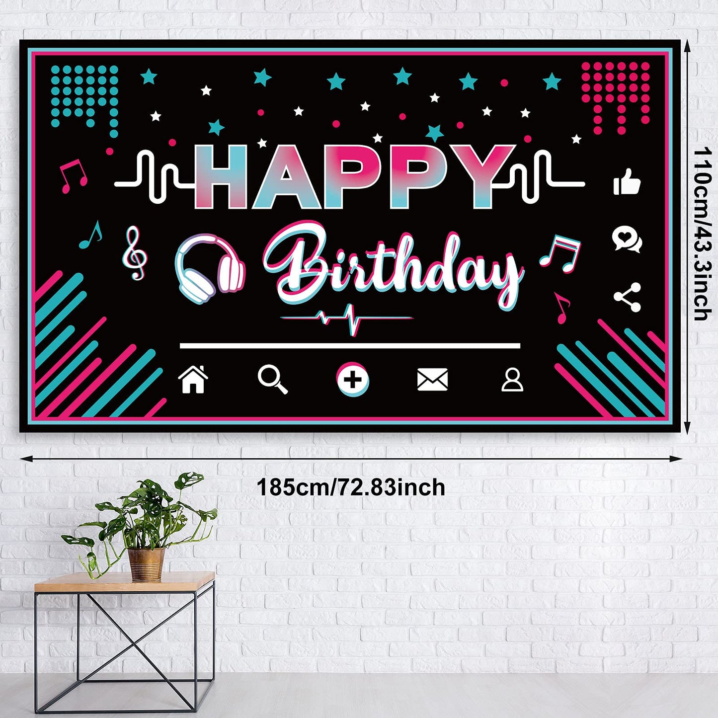 Tatuo Music Party Decorations - Happy Musical Social Media Birthday Supplies With Backdrop, Tablecloth, Music Note and Latex Bal