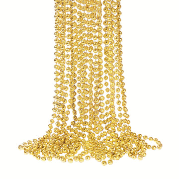 YAXINRUI 33 Inch 7 mm Metallic Gold Bead Necklaces, 15pcs Mardi Gras Beads Bulk Round Beaded Necklaces Costume Necklace for Mard