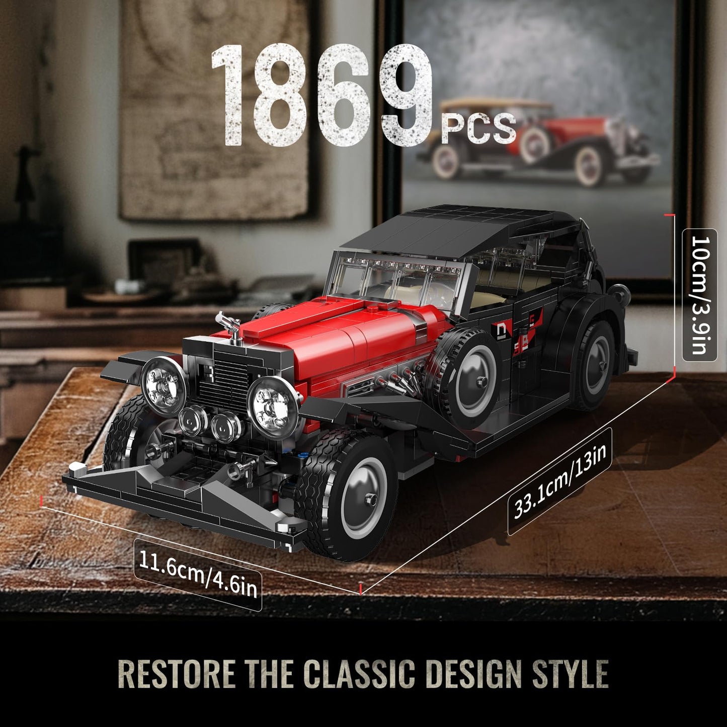 Mould King 10114 Classic Car Building Blocks Model  1308 Pieces Vintage Car Model Toy  Creative Idea Vehicle Collectible for Kids/mature-themed