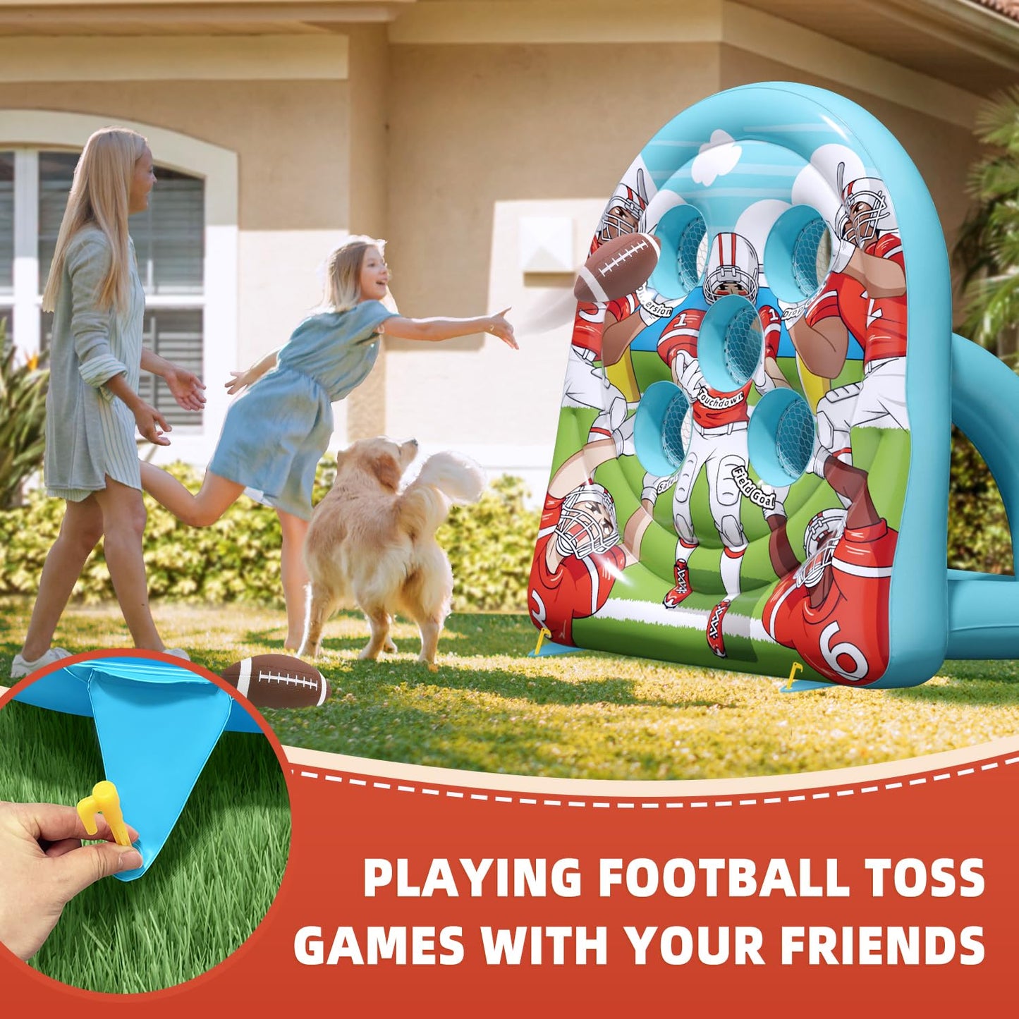 Funast Inflatable Football Target Toss Game - 6FT PVC Blue Indoor/Outdoor Fun for Kids, Party & Tailgate Activities