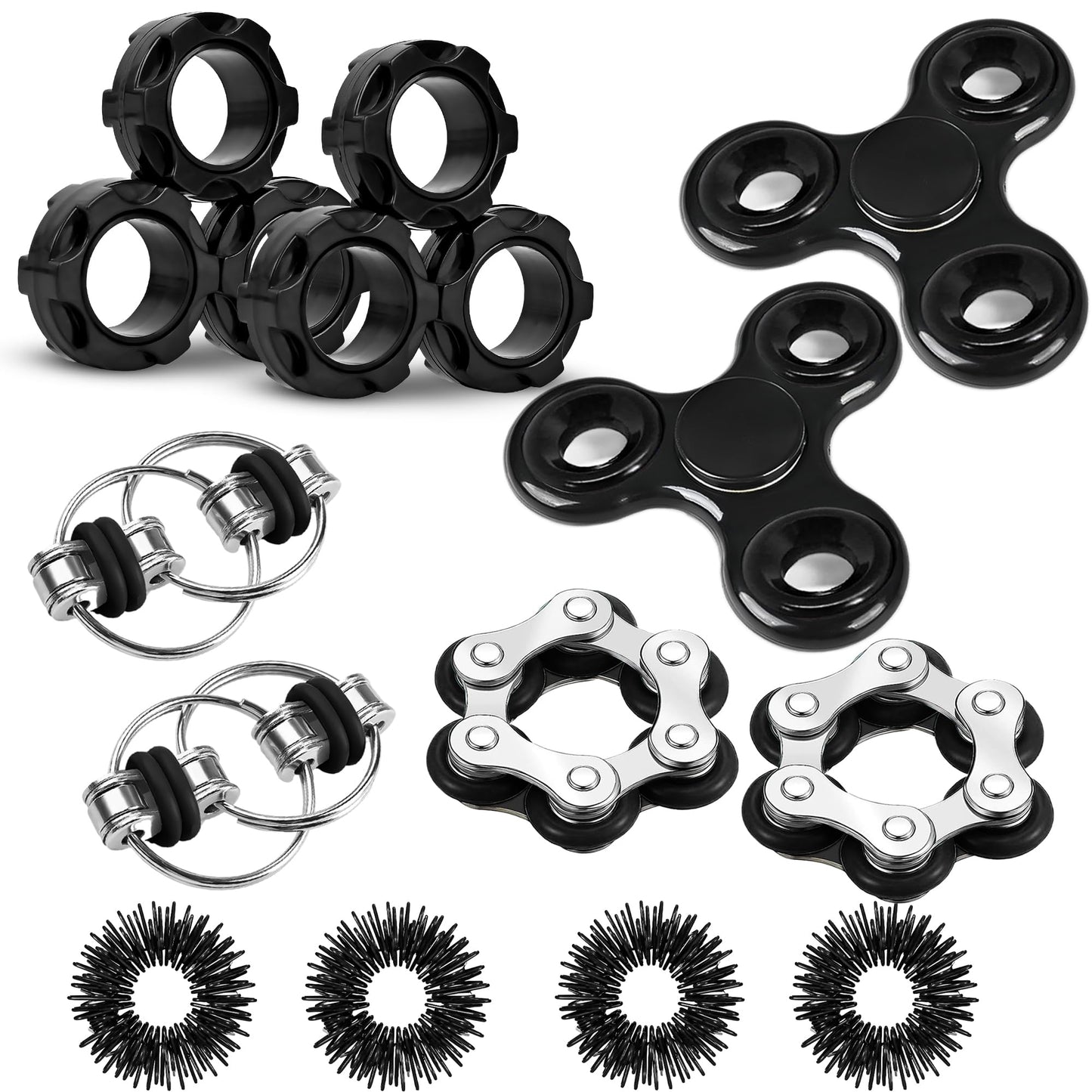 Dr.Kbde 12 Pcs Fidget Toys Adults Pack Stress Relief Sensory Toys For Kids Teen Cool Gadgets Desk Toys Flippy Roller Bike Chain Figits Rings Figette Spinners Classroom Prizes Gift For Adhd Boy Girls
