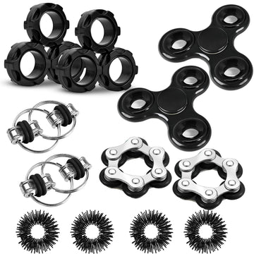 Dr.Kbde 12 Pcs Fidget Toys Adults Pack Stress Relief Sensory Toys For Kids Teen Cool Gadgets Desk Toys Flippy Roller Bike Chain Figits Rings Figette Spinners Classroom Prizes Gift For Adhd Boy Girls