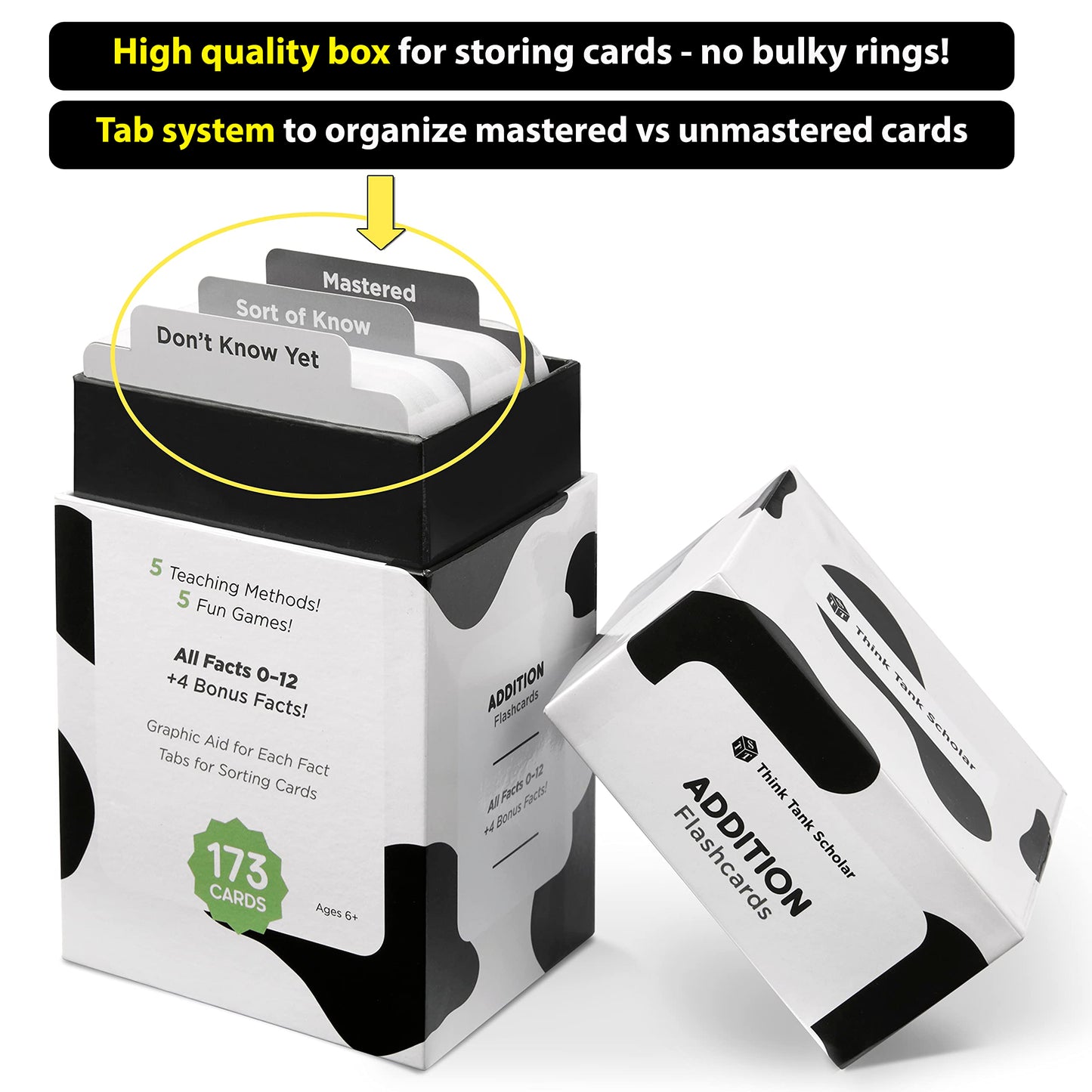 Think Tank Scholar 173 Addition Flash Cards Set (Award Winning) All Facts 0-12 Answer on Back  for Kids in Kindergarten  1ST  2ND  3RD Grade Class or Homeschool - Addition Games & Charts