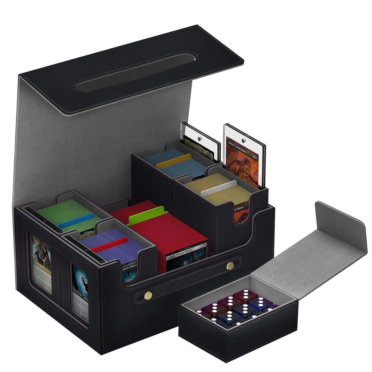 ArtBoutiq Commander Deck Box for MTG  6-Deck Modular Card Case with Dice Tray Holds 600+ Double-sleeved Cards  Removable Trading Cards Storage Box with 35PT Magnetic Card Holders for TCG  Black