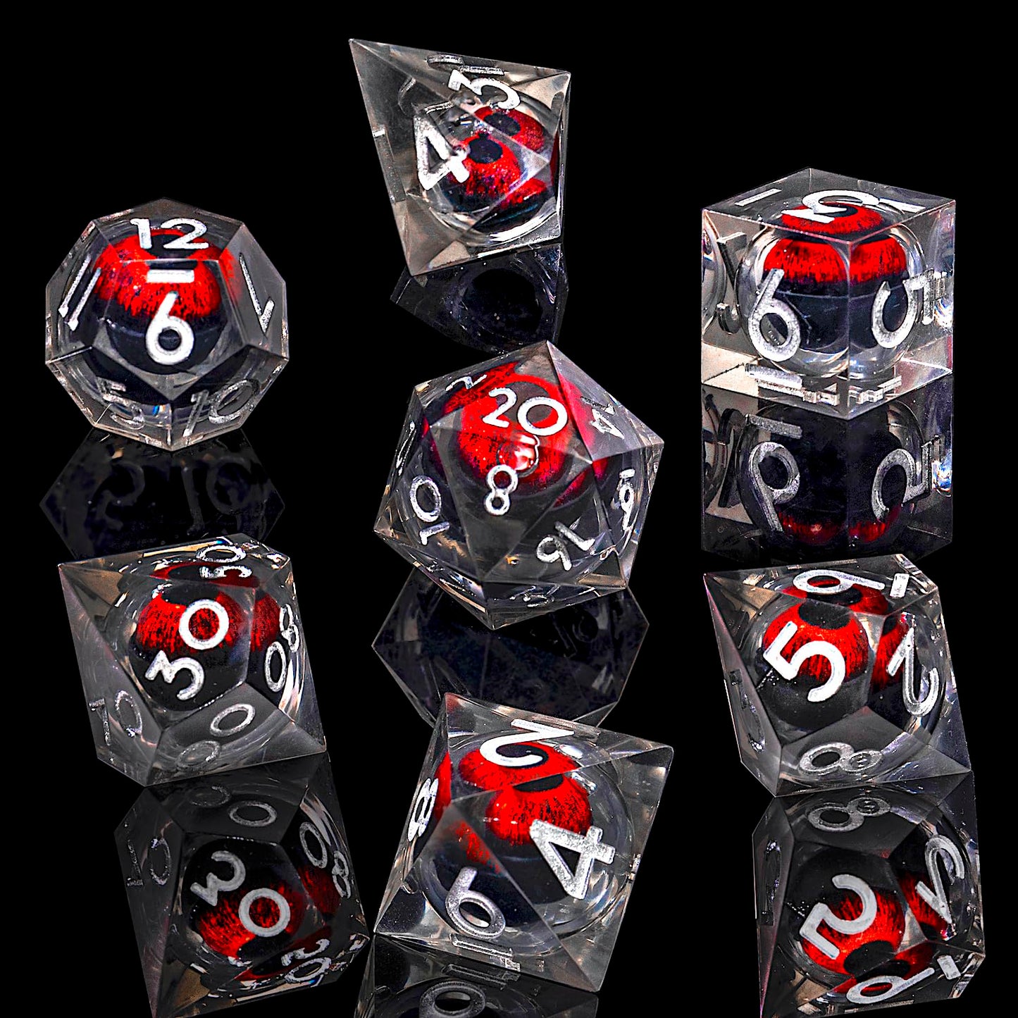 Role dice Beholder's Dragon Eye DND Dice Set, Liquid Core Cat Eye Sharp Edged Resin Dice for Dungeons and Dragons,7pcs RPG Polyh