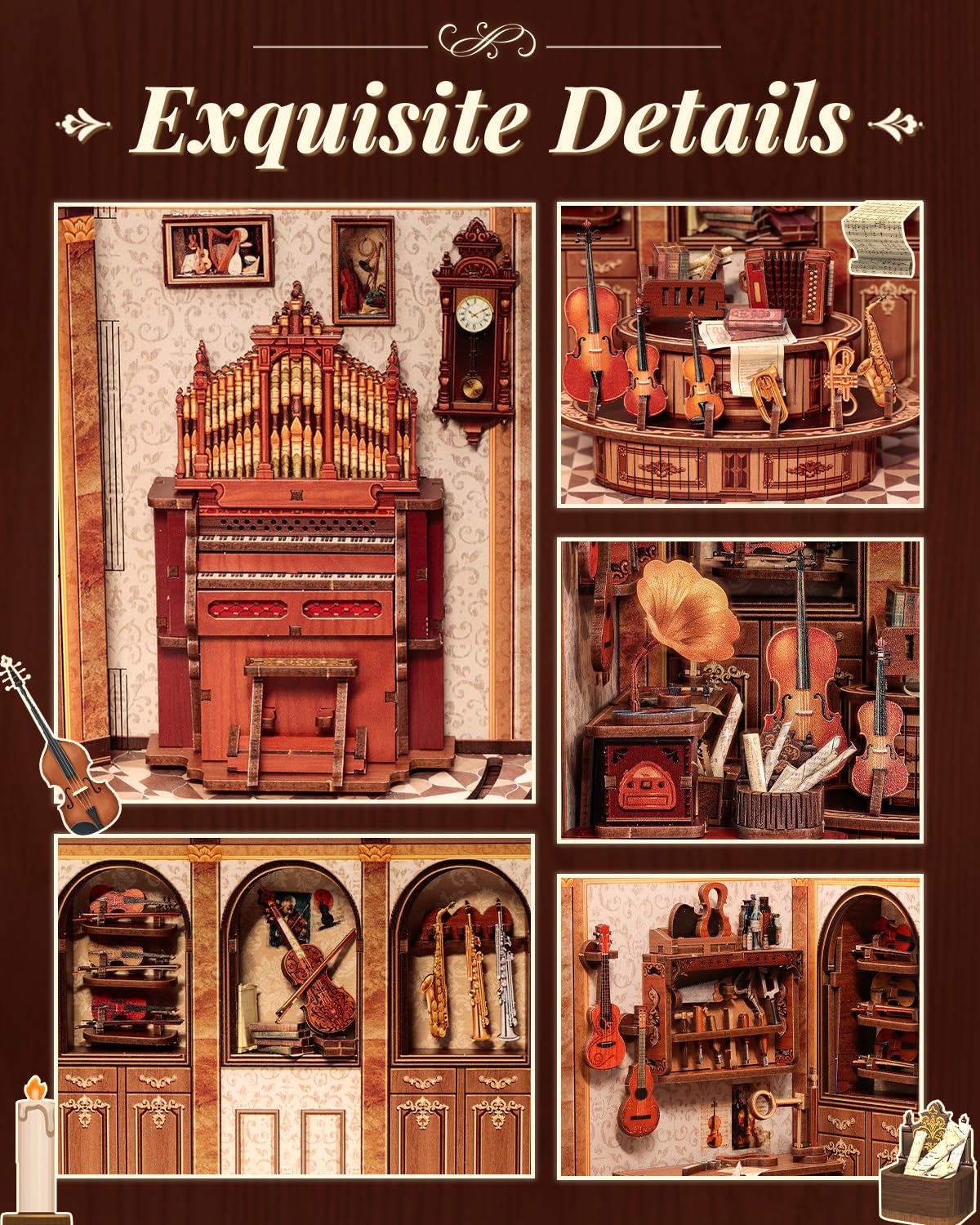 Book Nook Kit  3D Wooden PuzzleDIY Miniature House Kits for mature-themed and Teens  Tiny House Building Kit Booknook Bookshelf Decor  DIY Craft Gifts for Family and Friends & Music Lovers (Bach Strings)