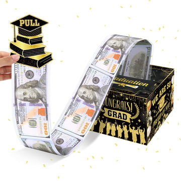 Graduation Money Box for Cash Gift Pull,Gold Black Graduation Gifts Surprise Money Box with Pull Out Happy Graduation Congrat Gr
