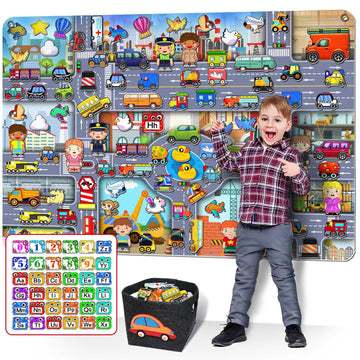 200 PCS Felt Board Story Set for Toddlers with Storage Bag City Traffic Themed Flannel Sensory Board Wall Interactive Storytelli