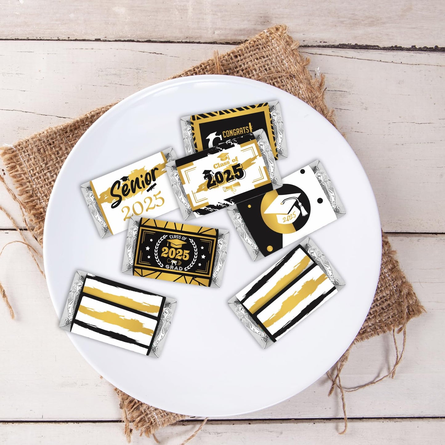 Black and Yellow Class of Senior 2025 Graduation Party Miniature Candy Bar Wrapper,Congrats Grad Stickers Graduation Candy Stick