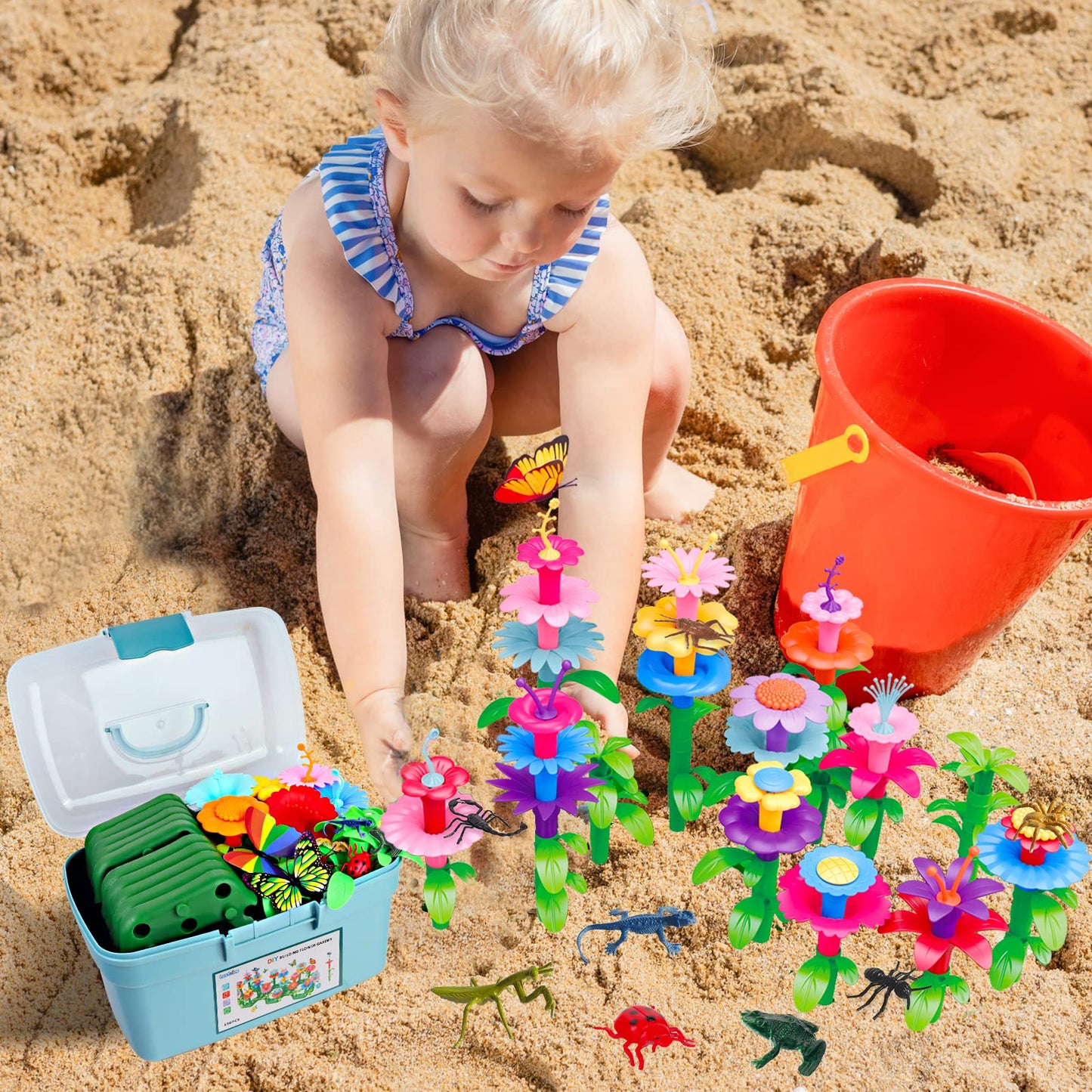 Leetous Birthday Toys Gifts For 2 3 4 5 6 Years Old Toddlers Girls Boys (156Pcs),Insect Flower Garden Building-Educational Prete
