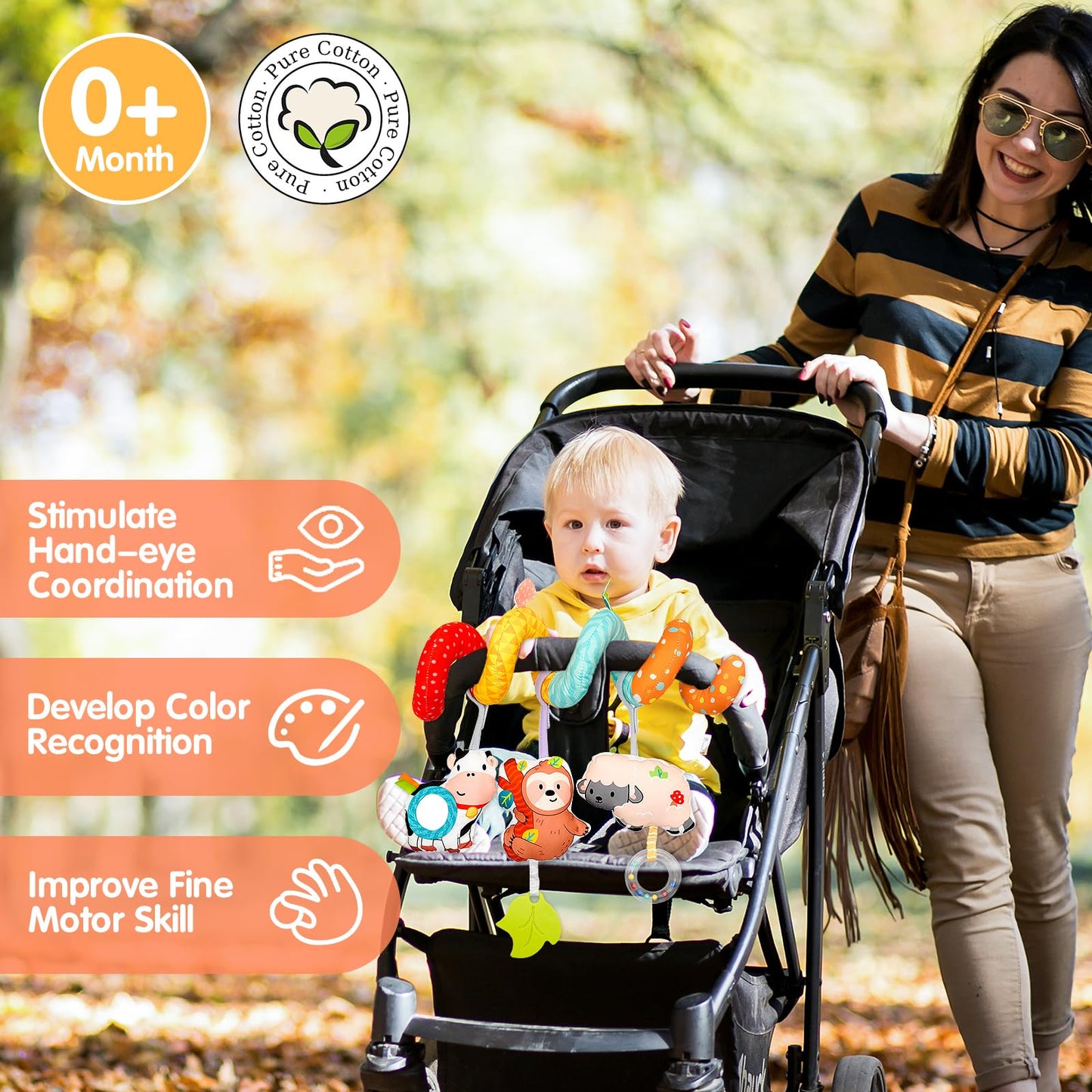 Xixiland Car Seat Toys For Babies 0-6 Months Boy Girl Carseat Toys Hanging Spiral Stroller Toys, Infant Toys Baby Toys 0-6 Month