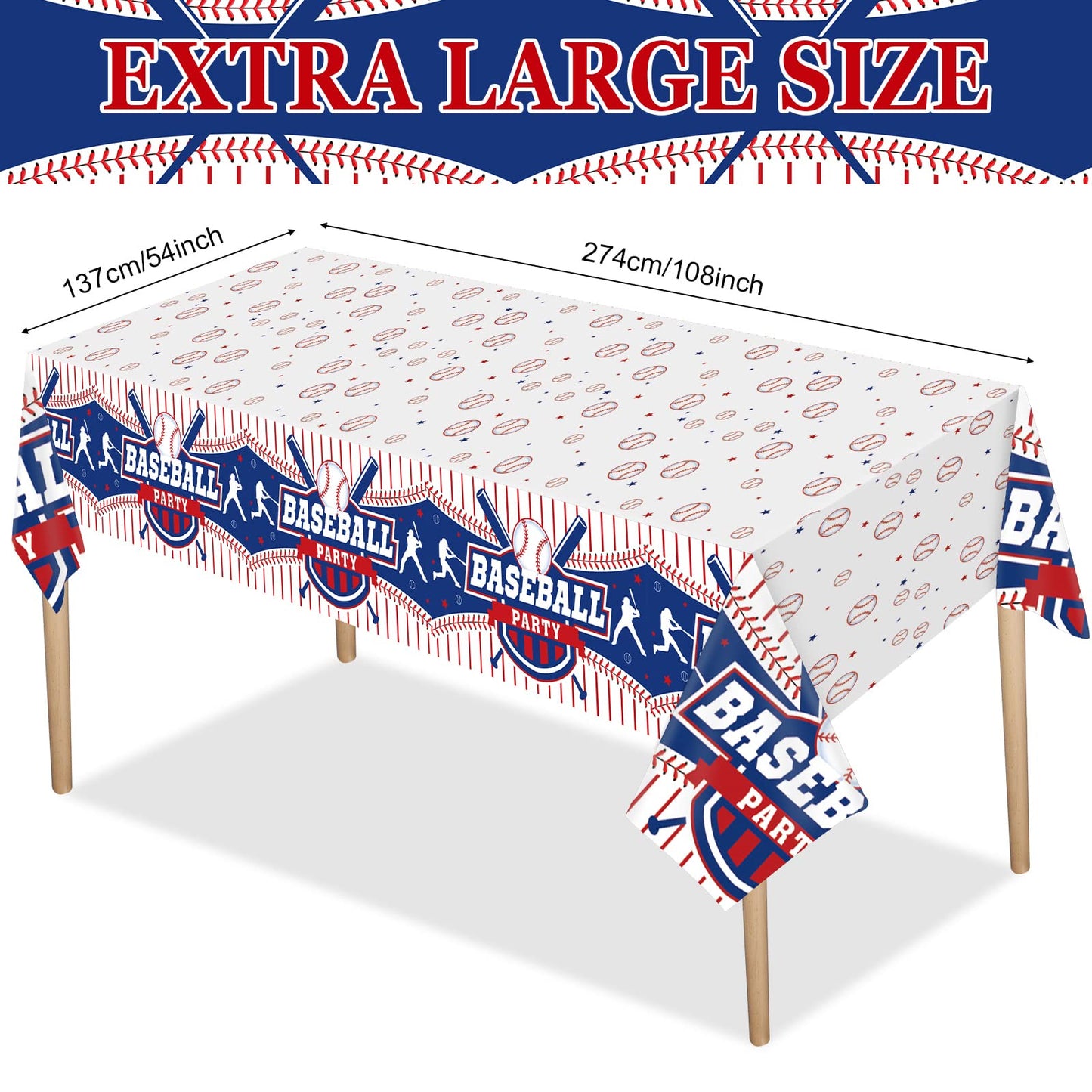 Newwiee 3 Pcs Baseball Party Table Cover Disposable Plastic Baseball Birthday Table Cloth for Birthday Party Decoration