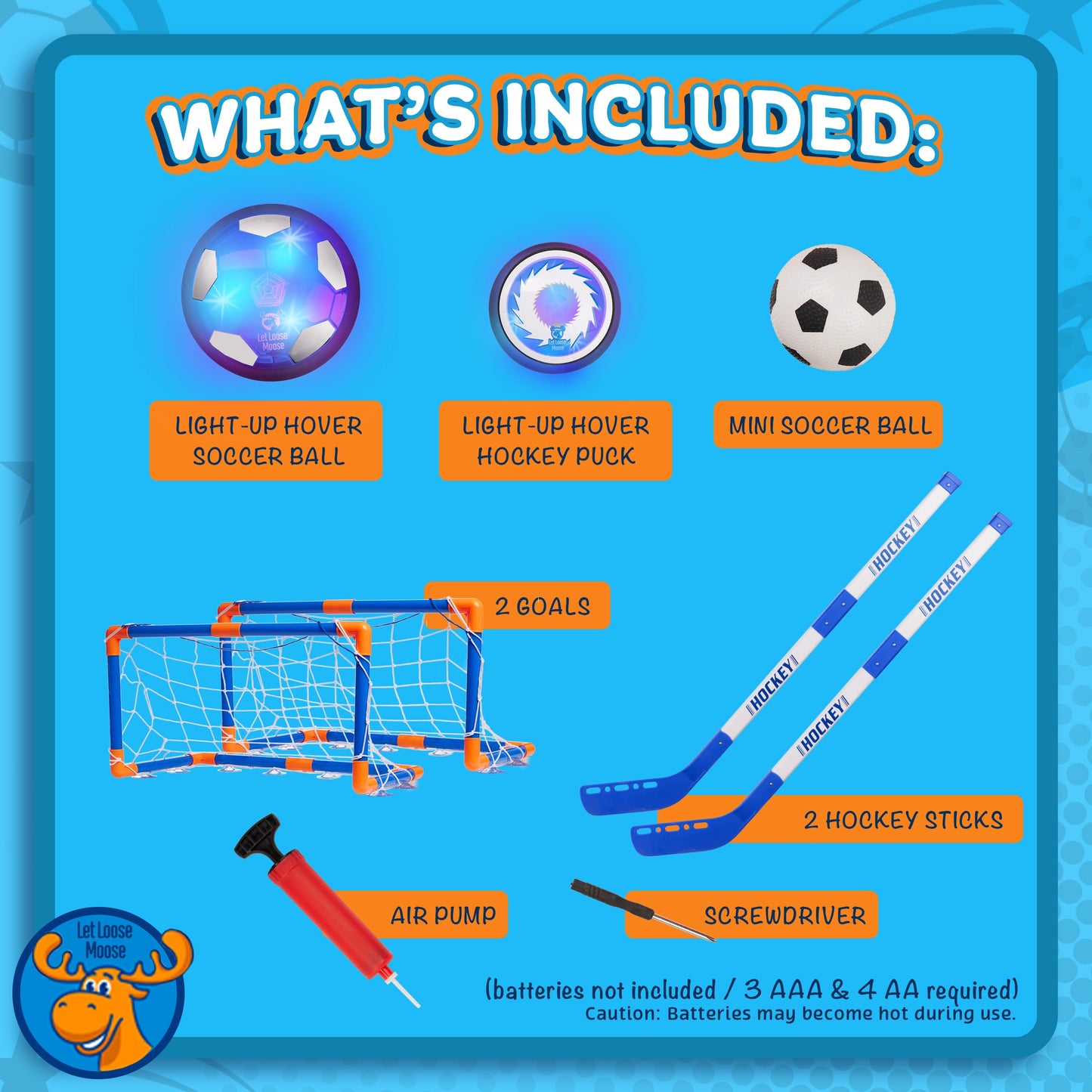 Let Loose Moose Hockey & Hover Soccer Ball 3-In-1 Set, Gift For Kids Aged 4-6, 6-8, 8-12, Indoor Hockey And Soccer Toys Game Set, Boys And Girls Birthday Gifts