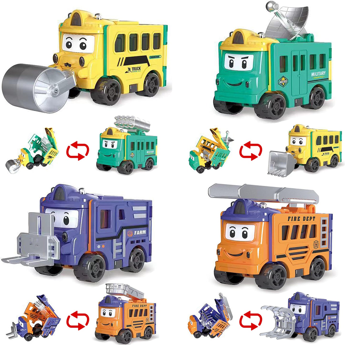 Smzhbf Flip Racers Transformable Cars 4 Pcs Cars For Kids Ages 3-5 Funny Toy Vehicle For Toddlers Pull Back Trucks Cute Christma