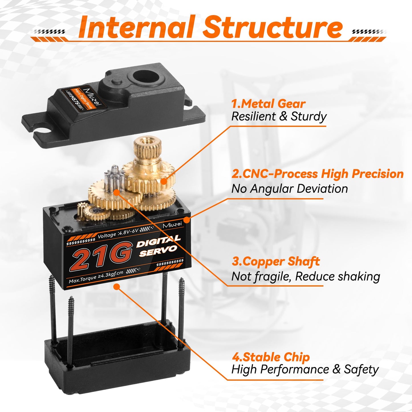 Miuzei 21G Micro Servo Motor Metal Geared Mini Digital Servo Kit with 25T Horn for 1/14 1/16 1/18 RC Car Robot Helicopte (2)