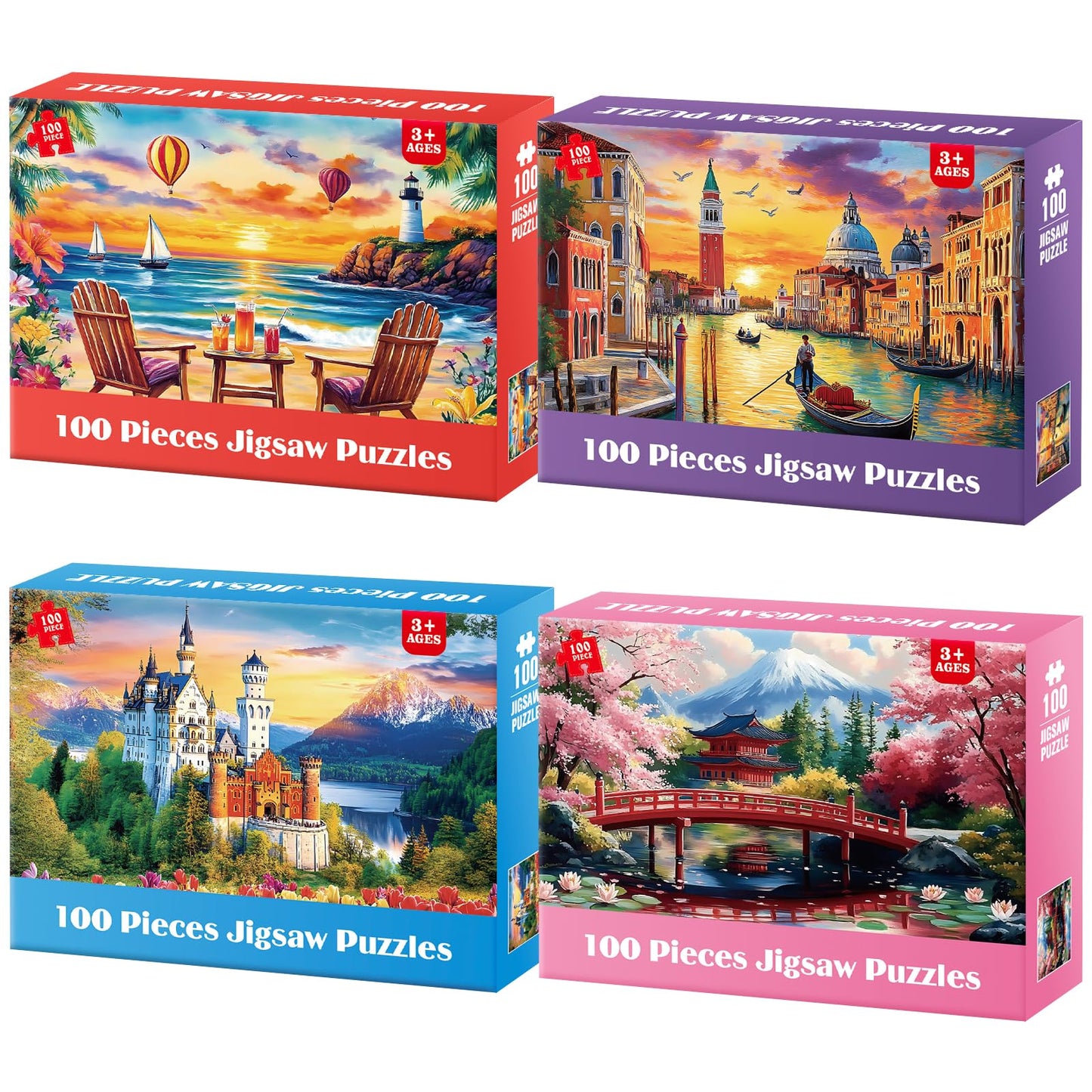 Ciavotie 100 Piece Puzzle World Famous Landscapes Jigsaw Puzzles Large Piece Puzzles for mature-themed Seniors Kids Puzzles for Kids Ages 4-6 6-8 Learning Educational Toys Gifts for Girls Boys 4 Packs