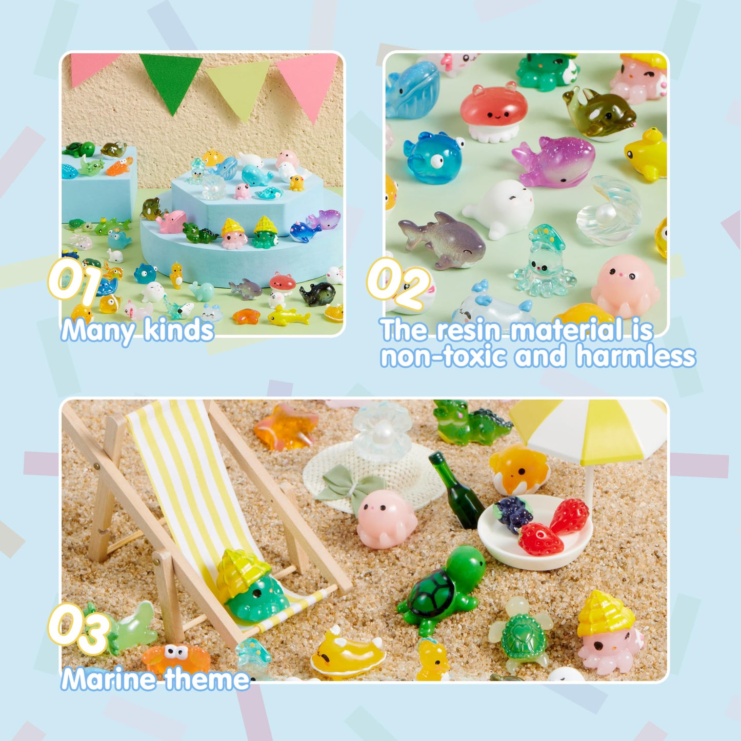 Joyin 50 Pcs Mini Ocean Resin Animals Figures, Mini Sea Animal Figurines For Cute Garden Decorations, Slime Charms For Crafts, D