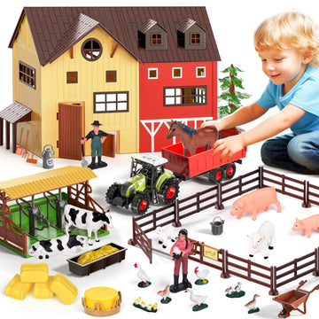 Pupu Pig Farm Animals Barn House Toys - Kids Tractor Toy With Lights & Sound, Horse Stable, Cowshed, Chicken Fence, Animal, Farm