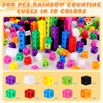 Jenaai 500 Pcs Math Learning Linking Cube With Storage Container Counting Cubes, Plastic Counting Blocks, Colorful Math Cubes, M