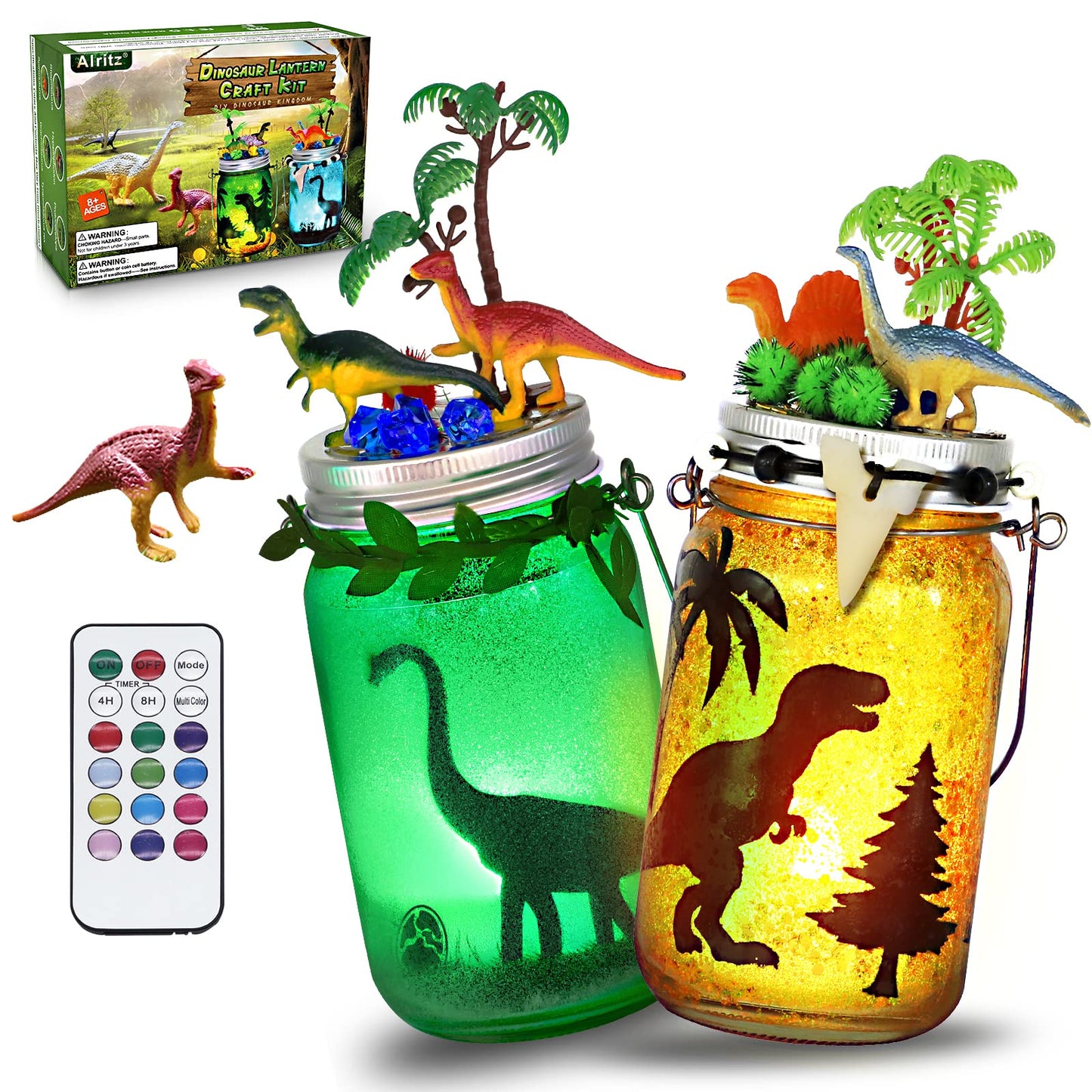 Alritz DIY Dinosaur Toy, Arts and Crafts Lantern Night Light Kits, Gifts for Boys Kids Girls Ages 8 9 10 Years Old and Up
