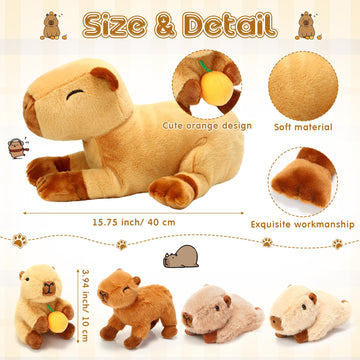 Pullcrease 5 Pcs Capybara Stuffed Animals 15.75'' Capybara Mommy With 4 Cute Babies Set Soft Capybara Plushies For Girls Birthda