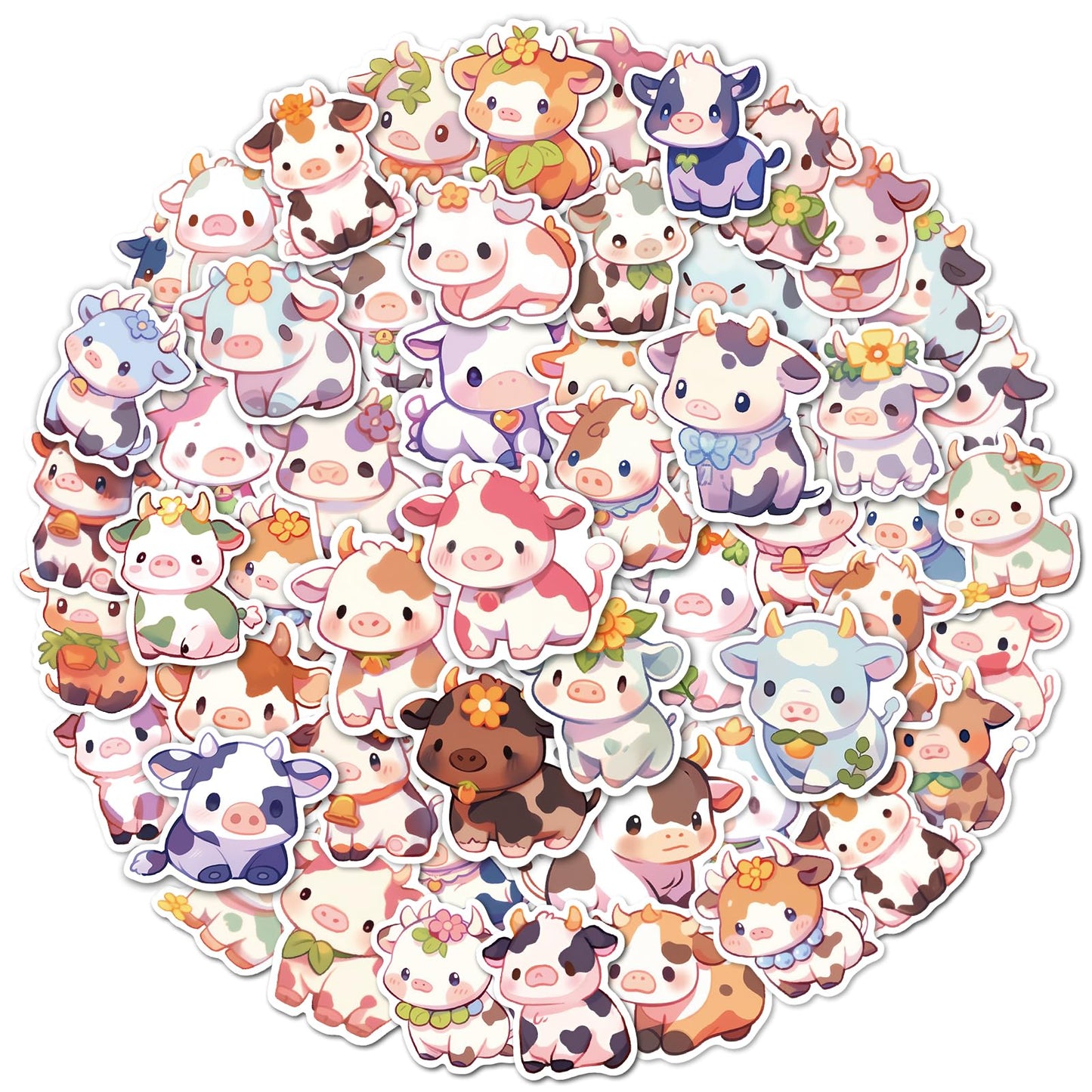 Aowplc Cute Cow Stickers | 50 Pcs Kawaii Rainbow Cow Stickers | Waterproof Vinyl Decals For Water Bottles Laptops