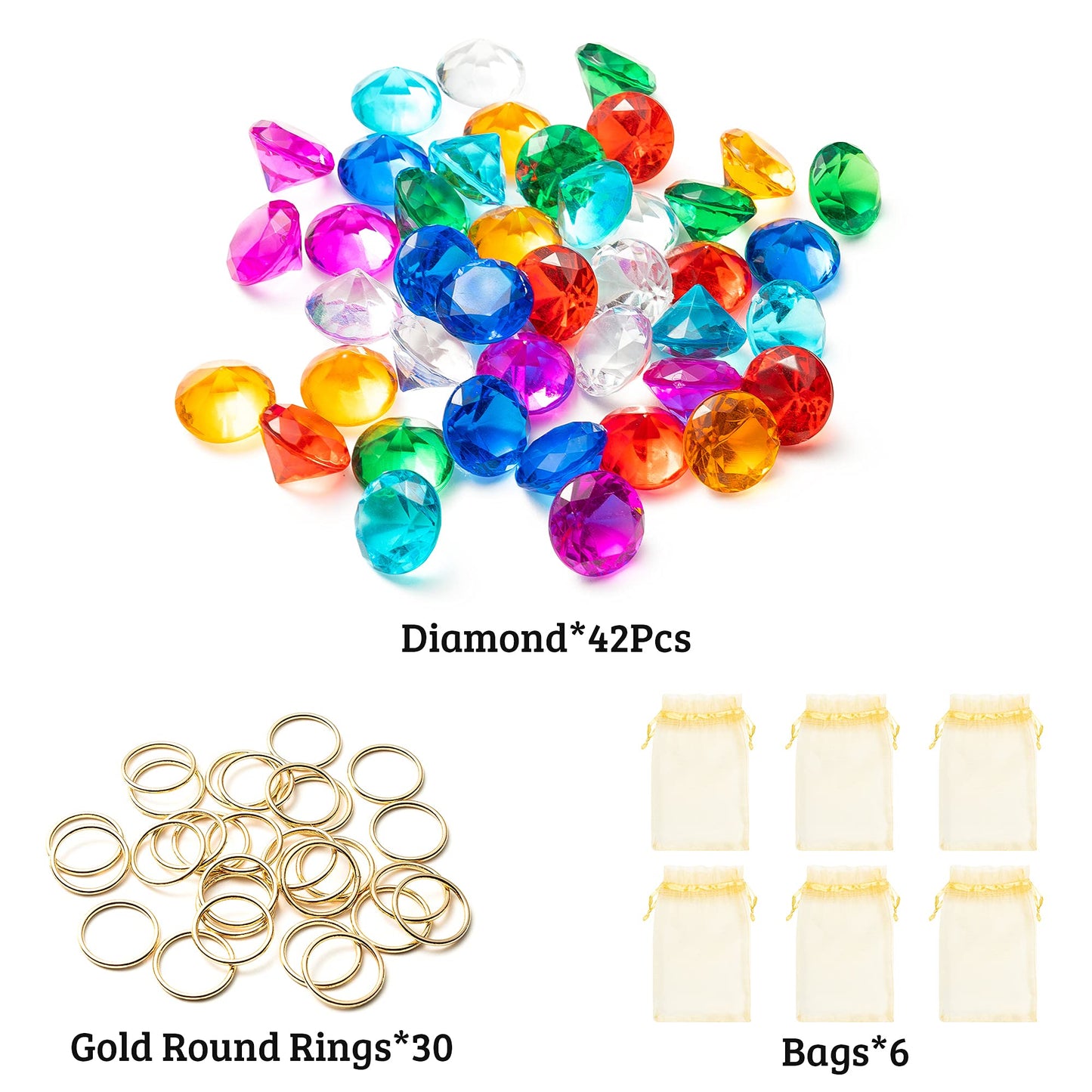 Pantide 35Pcs Acrylic Diamond Gems Jewels Alloy Gold Round Ring Set The Blue Hedgehog Chaos Emeralds Power Rings Party Favor Supplies Cake Decoration Pirate Treasure Chest Hunt For Kids With Bag