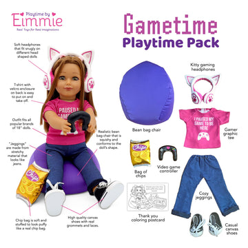 Playtime By Eimmie 18 Inch Doll Clothes - Gamer Girl Clothes, Shoes And Doll Accessories - Outfits Fit American, Generation & Si
