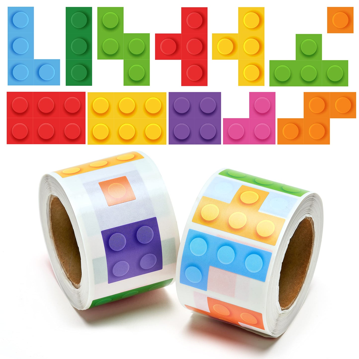 Unbess 1000Pcs Building Block Stickers For Kids, 2 Roll Assorted Bricks Paper Self Adhesive Decal Peel And Stick Removable Build