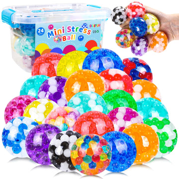 Dulefun 24Pcs Mini Stress Balls, Squishy Balls For Adults Stress Relief Squeeze Fidget Balls Set For Party Favors Birthday Goodi