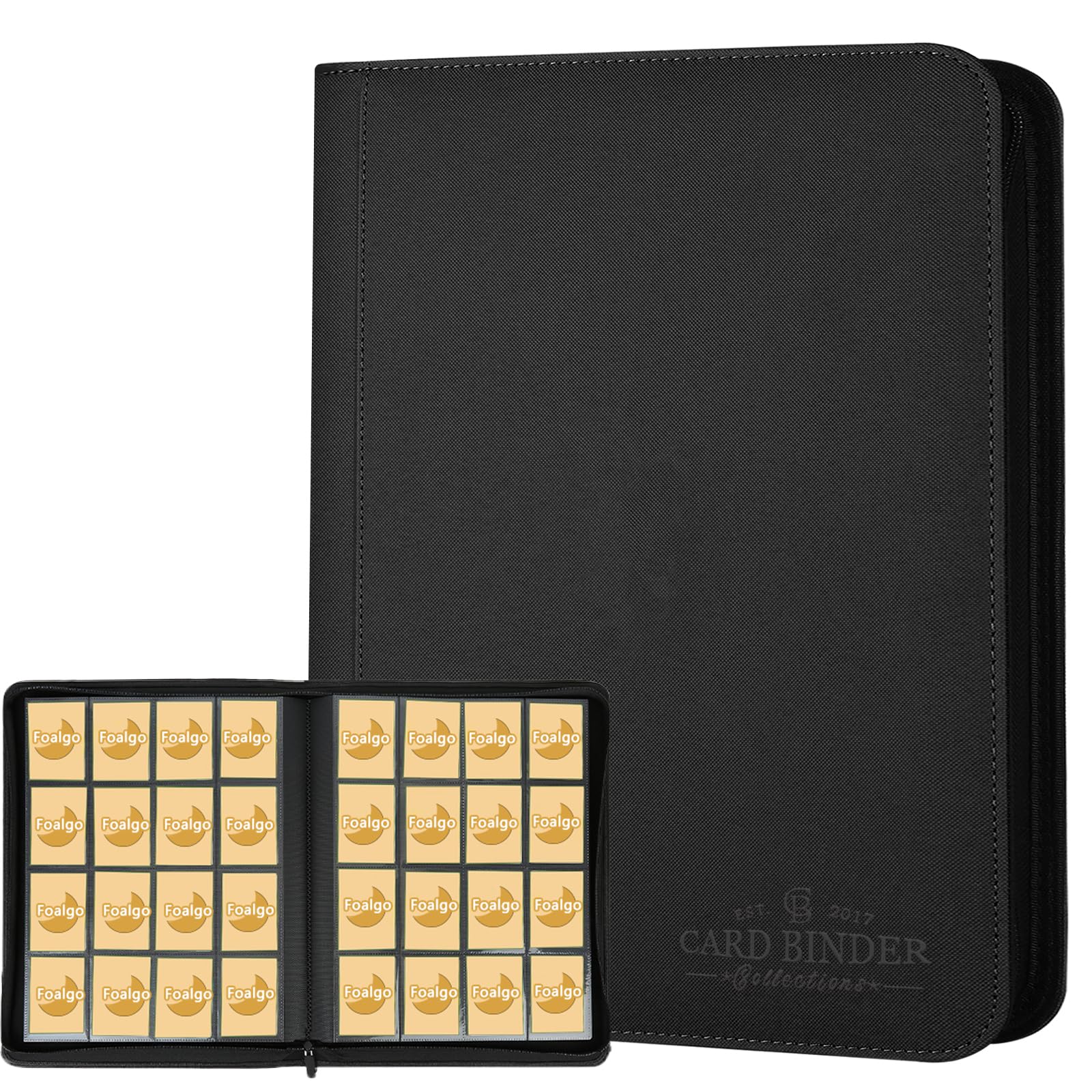 Trading Card Binder 16 Pocket  Foalgo PU Cover Card Binder for 1000+ Cards  enhanced Trading Card Holder Folders  Double Sided Pocket Card Album for MTG  TCG (Black)