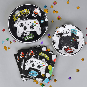 Wernnsai Video Game Party Supplies - 48 Pcs Watercolor Gaming Party Plates And Napkins Disposable Game Lovers Paper Plates Napkins For Boys Gamer Birthday Dinner Dessert Decorations Serves 16 Guests