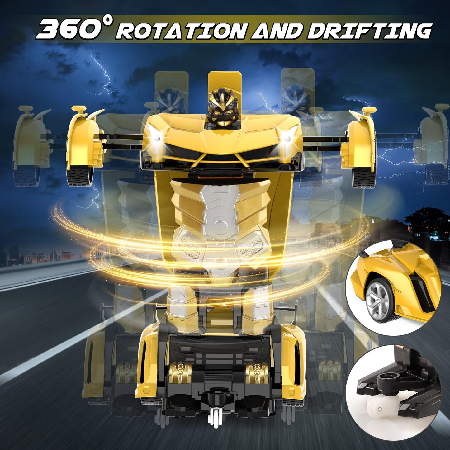 Yotoy Remote Control Car Toys - Transform Rc Cars For Kids, One Button Transformation, 360 Degree Rotating Drifting, 2.4Ghz & 1: