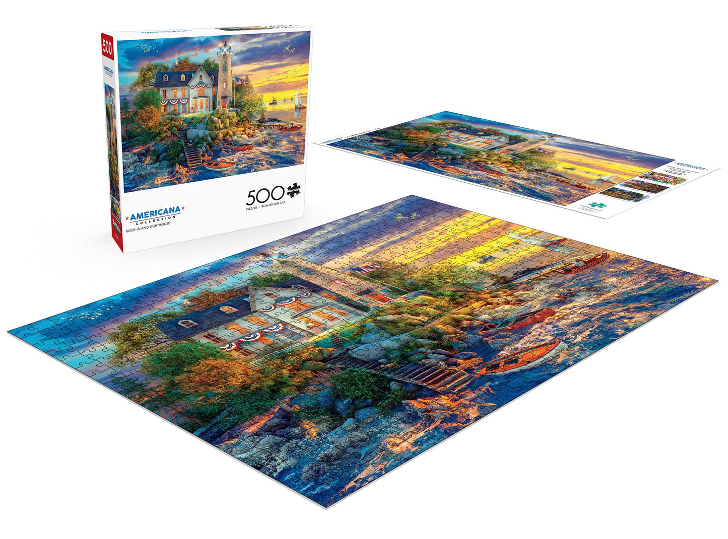Buffalo Games - Dominic Davison - Rock Island Lighthouse - 500 Piece Jigsaw Puzzle For Adults -Challenging Puzzle Perfect For Game Nights - Finished Size Is 21.25 X 15.00
