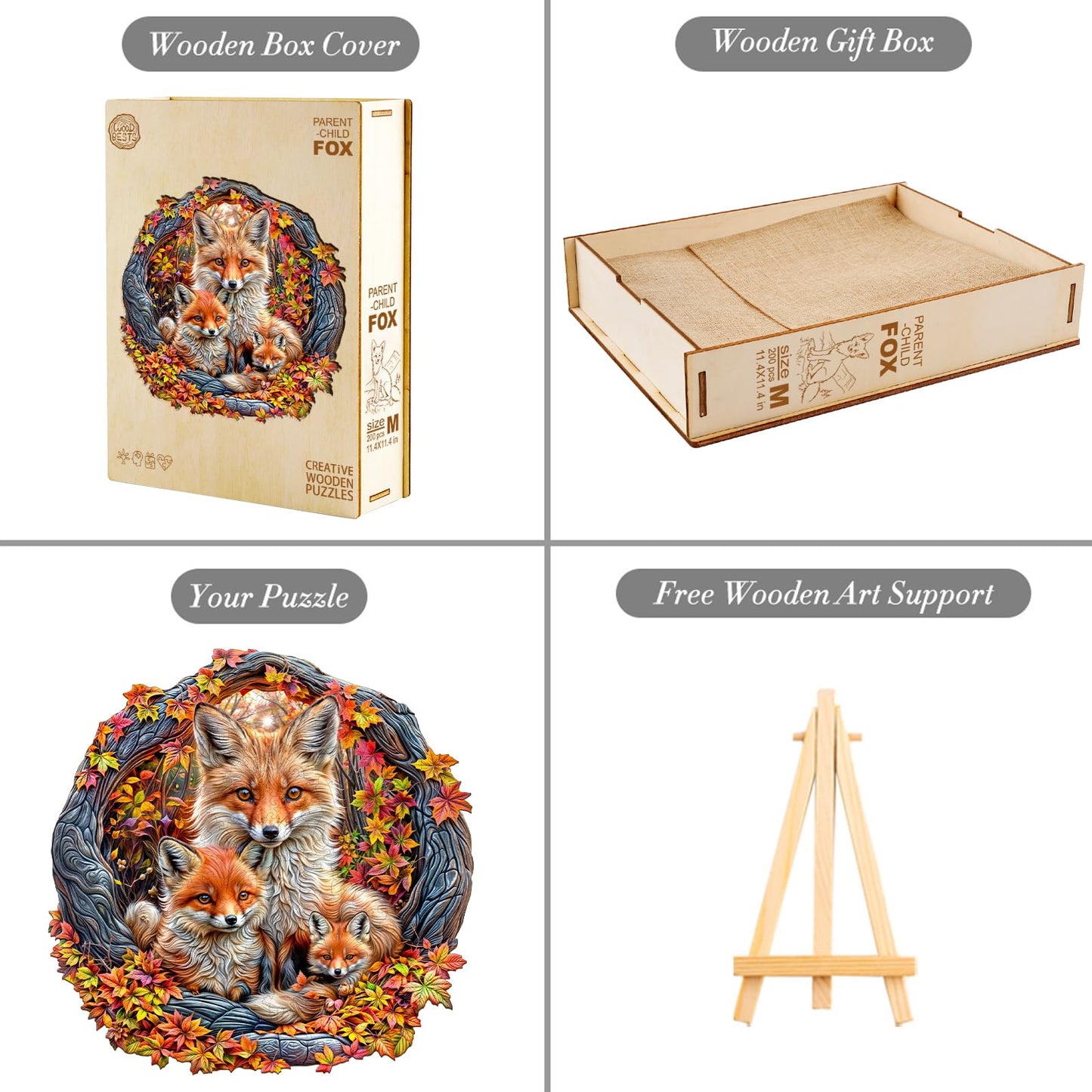 Jigfoxy Wooden Puzzle for mature-themeds  Foxes Jigsaw Puzzles for mature-themed  Unique Animal Shape Wood Cut Puzzles  Christmas Thanksgiving Gifts for Friends Family (L-13.4 * 13.4in-290pcs)