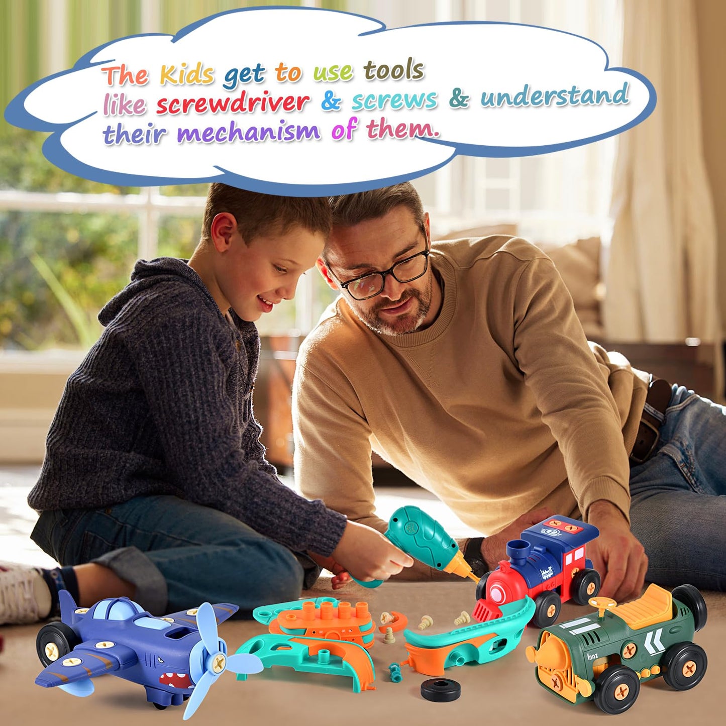 Take-Apart Electric Building Toys Car, Toddler & Kids Tool Set with Motor & Electric Drill, STEM Educational Construction Toy fo