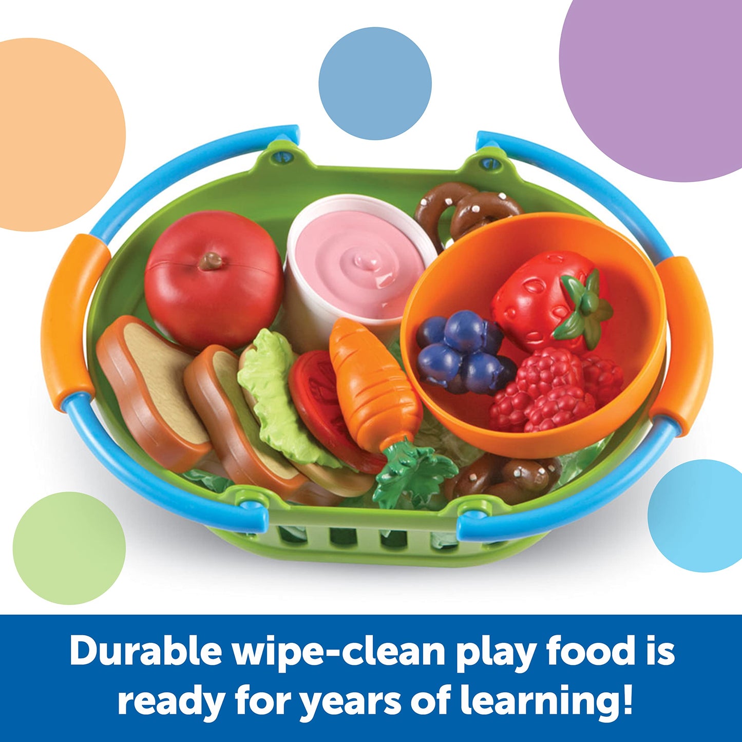 Learning Resources New Sprouts Healthy Foods Basket - 37 Pieces Pretend Food for Toddlers, Multi-color, Model LER9743, Ages 18+ Months