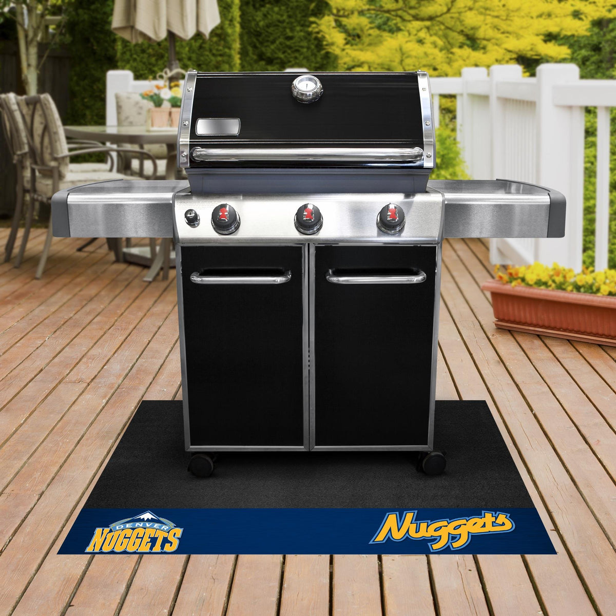 FANMATS 14202 Denver Nuggets Vinyl Grill Mat - 26in. x 42in. - Deck Patio Protective Mat | Oil, flame, and UV resistant
